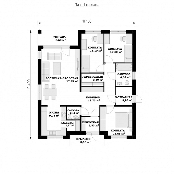 Проект 1-этажного дома "Вена"