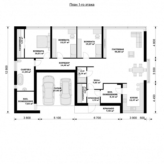Проект 1-этажного дома "Загреб"