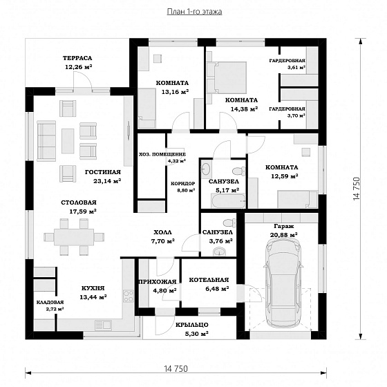 Проект 1-этажного дома "Прага"