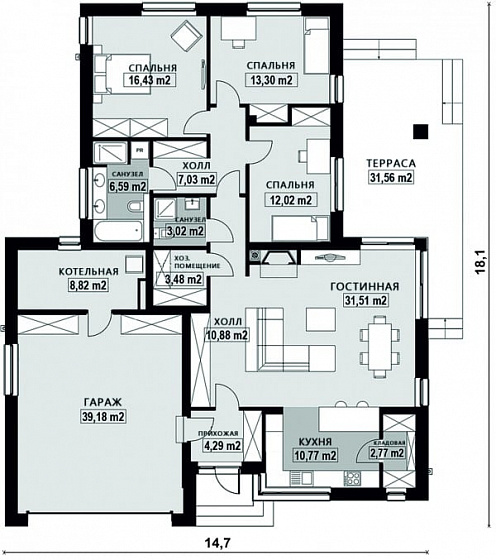 Проект 1-этажного дома "Рига"